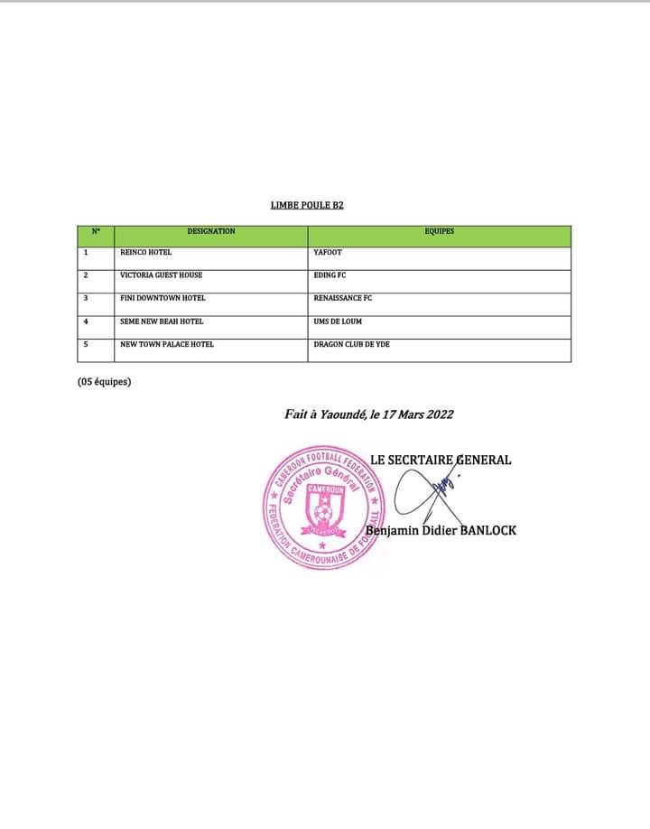 MimiMefoInfo's tweet photo. The Cameroon Football Federation FECAFOOT has listed the hotels selected to host teams as they partake in the first phase of the local football championship - Elite one. 

A total of 18 hotels have been chosen to host 24 teams in Douala, Yaounde, Limbe and Bafousam.

MMI https://t.co/F25mAsFXXk