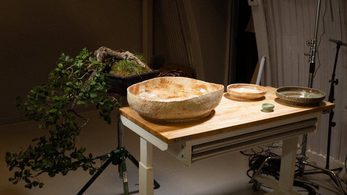 nigelcallisto's tweet photo. A very large bonsai pot made by Hope Studios for Owen Reich’s rare American Holly he’s been working on. The texture on the exterior is hand carved. #bonsai #bonsaicommunity #bonsaipot #pottery #ceramics #NFTCommunity #pots #GardeningTwitter https://t.co/3x2k0xJtki