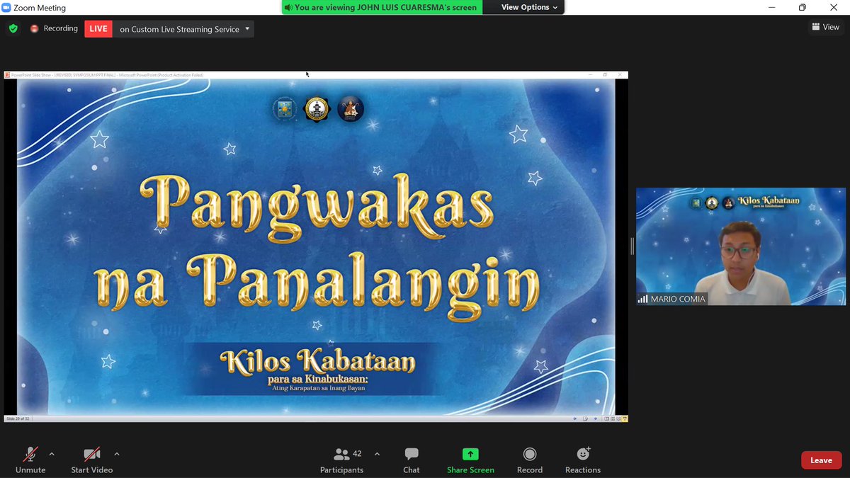 StDominic2022's tweet photo. Kasalukuyang pinangungunahan ni Mario Comia ang pangwakas na panalangin para sa Symposium.
#KilosKabataanParaSaKinabukasan
#DominiKKK2022
#DominGoUSTe https://t.co/ly0PN7Y77b