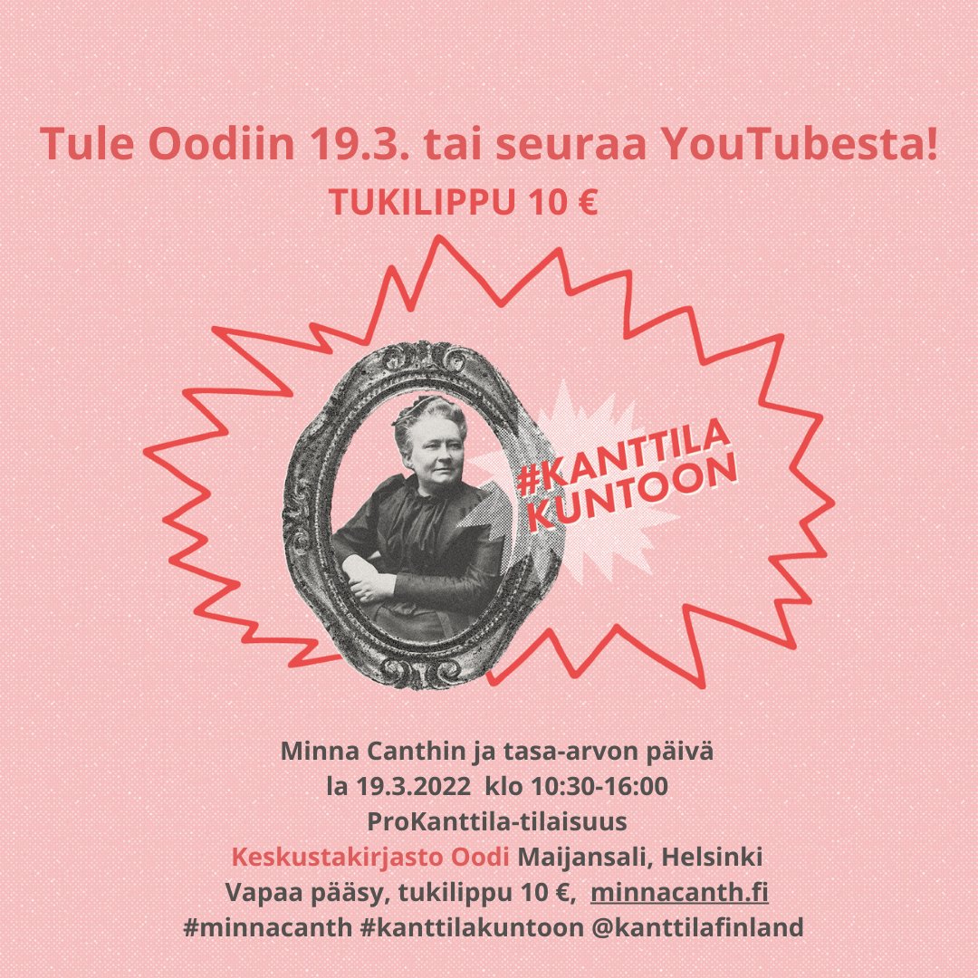 kanttilafinland's tweet photo. Hyvää Minna Canthin ja tasa-arvon päivää sekä  Kirjaston päivää. Glad Minna Canth-dagen, jämställdhetsdagen och  Bibliotekets dagen! Tänään juhlitaan @oodihelsinki  ja @Kuopionkaupunki   @Kuopionteatteri @OKM @saatiot @soalmila @SKTeatteri  @MinnaCanth @pohjoissavo https://t.co/8tMbEimsVs