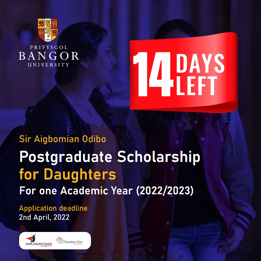 AxelleConsult's tweet photo. Thinking of a postgraduate degree @Bangor_University but need help funding your study?

"The Sir Aigbomian Odibo Postgraduate Scholarship for Daughters" could be for you.

See flyers for more details. https://t.co/HDFTbEZsPn
