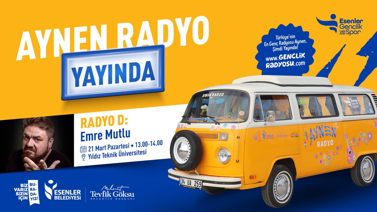 ebgenclikspor's tweet photo. Duyduk, duymadık demeyin! 🤩📢 #AynenRadyo yayında!

21 Mart Pazartesi günü, Yıldız Teknik Üniversitesi'ndeki programımızın konuğu RADYO D'den #EmreMutlu 🎙️📻

Canlı dinlemek için 🔗 https://t.co/kFBp0StLwA https://t.co/Kgggmkn5D7