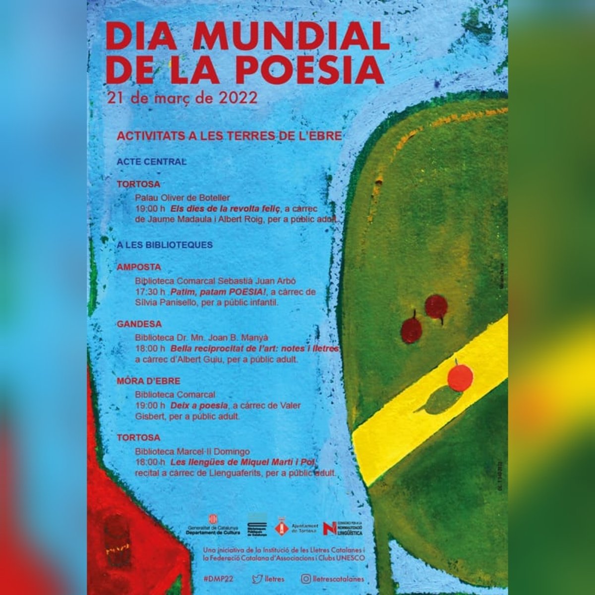 unesco_tortosa's tweet photo. Activitats a les Terres de l'Ebre amb motiu de la celebració del #DMP22
L'acte central es farà al Palau Oliver de Boteller, dilluns 21 de març, a les 19h.
#FCACU https://t.co/7SFjg4Dao7