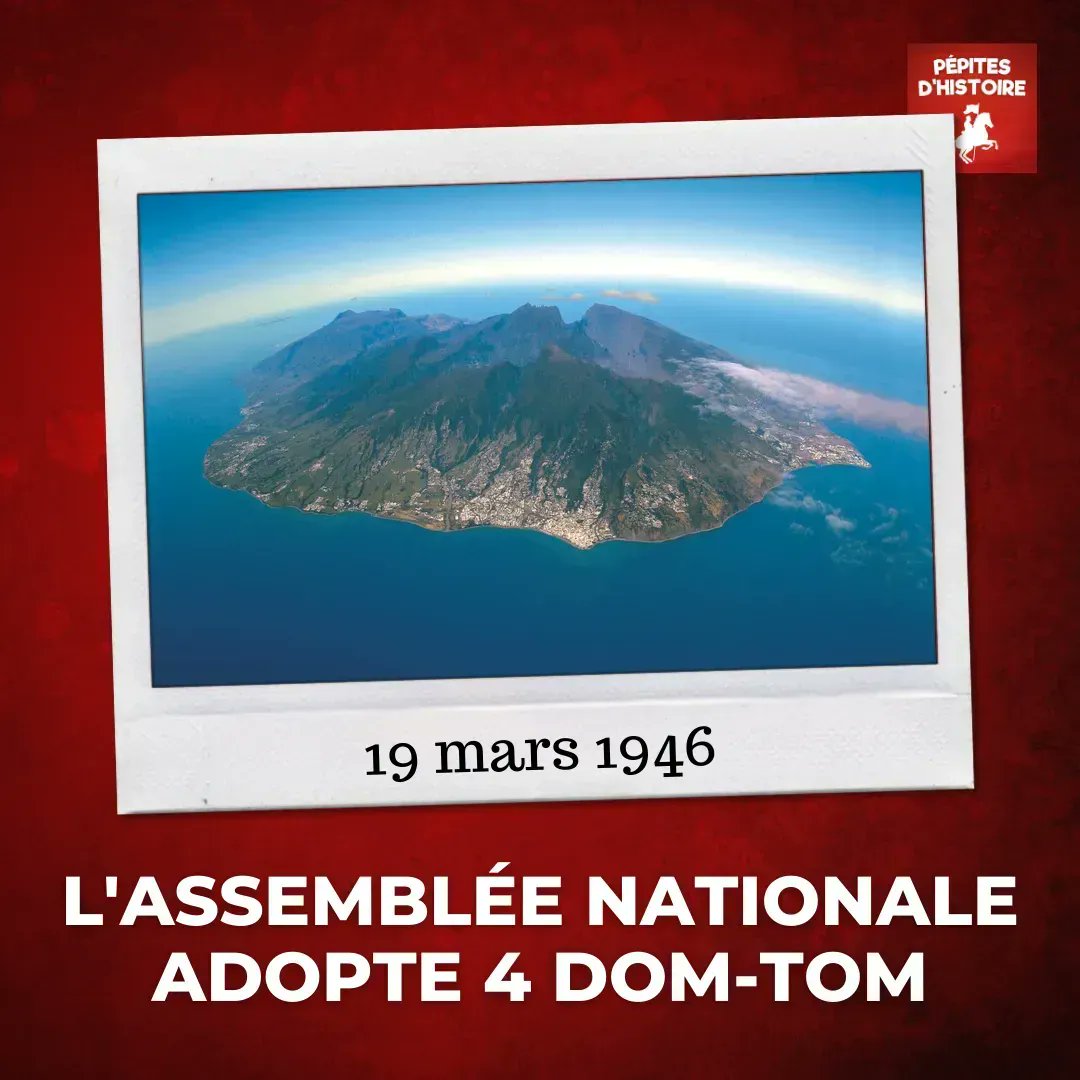 Le 19 mars 1946, suite à un vote à l’Assemblée nationale, la #Réunion, la #Guadeloupe, la #Martinique et la #Guyane sont devenus des départements français d’outre-mer ! 🇫🇷