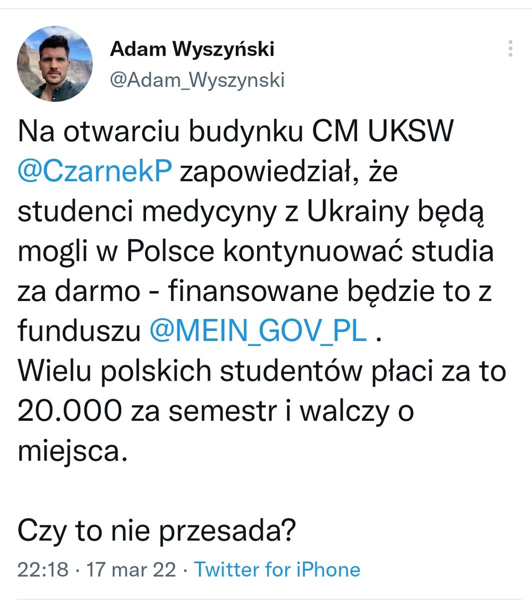 Jak ktoś nie potrafi słuchać i kłamie, to tak ma. Nie wszyscy studenci z Ukrainy, tylko Polacy studiujący na Ukrainie. Polacy! Nie za darmo, tylko na warunkach nie gorszych niż na Ukrainie - płacą czesne do wysokości tego ukraińskiego... jest różnica?