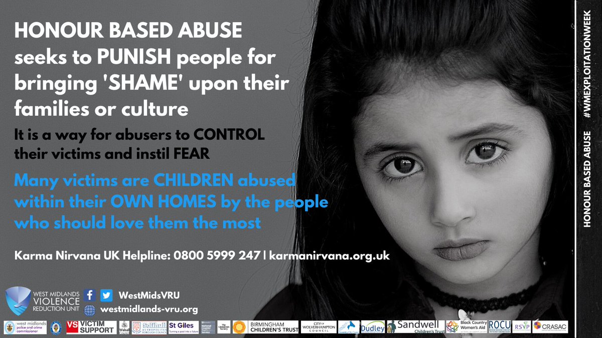 WBAFoundation's tweet photo. Honour-based violence stems from cultural beliefs that look to punish people, usually women and girls, for bringing โshameโ or โdishonourโ upon their families.
This punishment is a form of abuse.
๐น https://t.co/atlyYmIWDK
#WMExploitationWeek | #WMVRU | @WMPolice https://t.co/fiOiw1qvlG