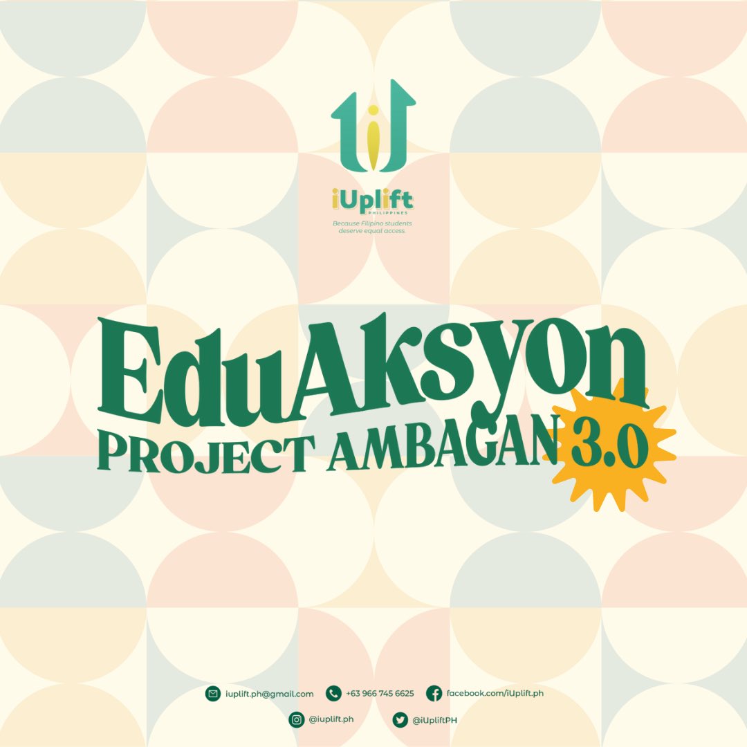 iUpliftPH's tweet photo. EduAksyon is Project Ambagan's third wave. It is iUplift's flagship fundraising initiative for the distance learning needs of Filipino students across the country, which started last 2020. 

Every amabag matters 💚

#iUpliftPH
#ProjectAmbagan3
#EduAksyon https://t.co/w2gbrmJs46