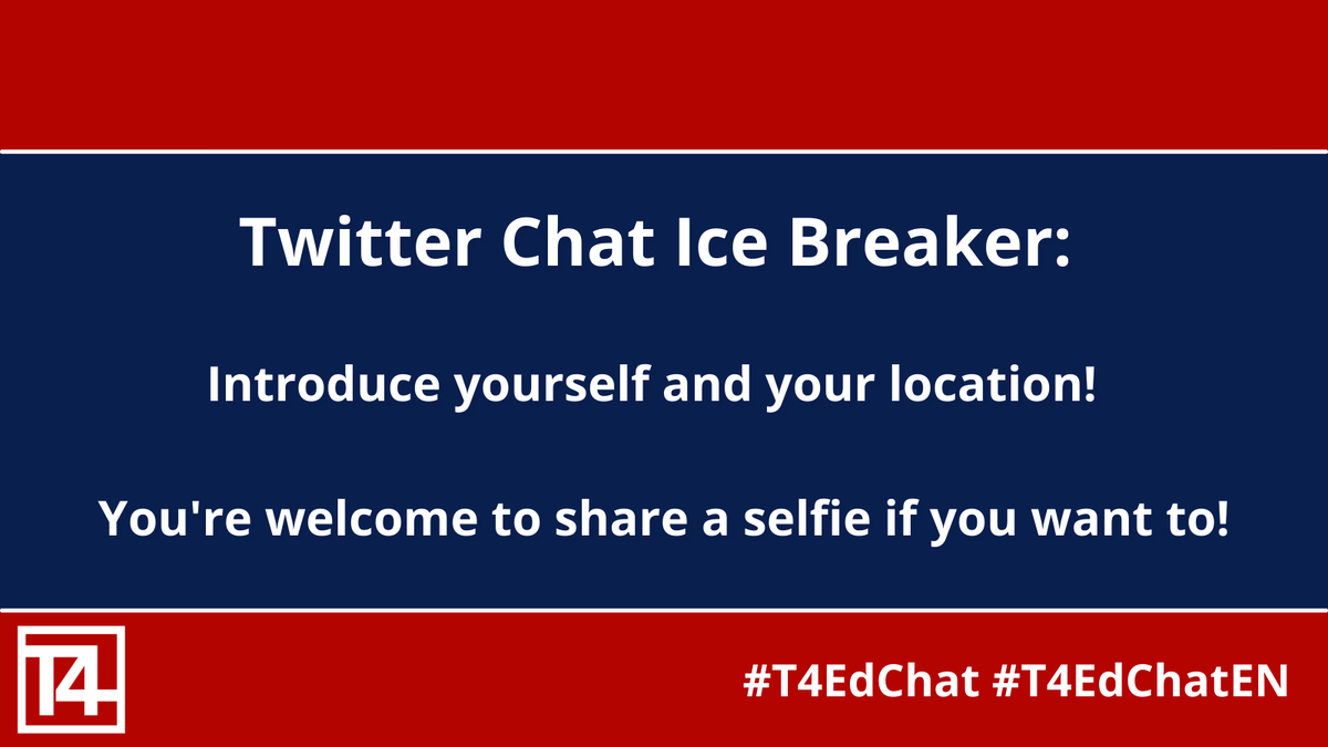T4EduC's tweet photo. Let’s get to know each other!
Please introduce yourselves, share your location & you are welcome to share a selfie if you like!
#T4EdChat
#T4EdChatEN
#TeacherTechSummit https://t.co/gQZRWoWGml