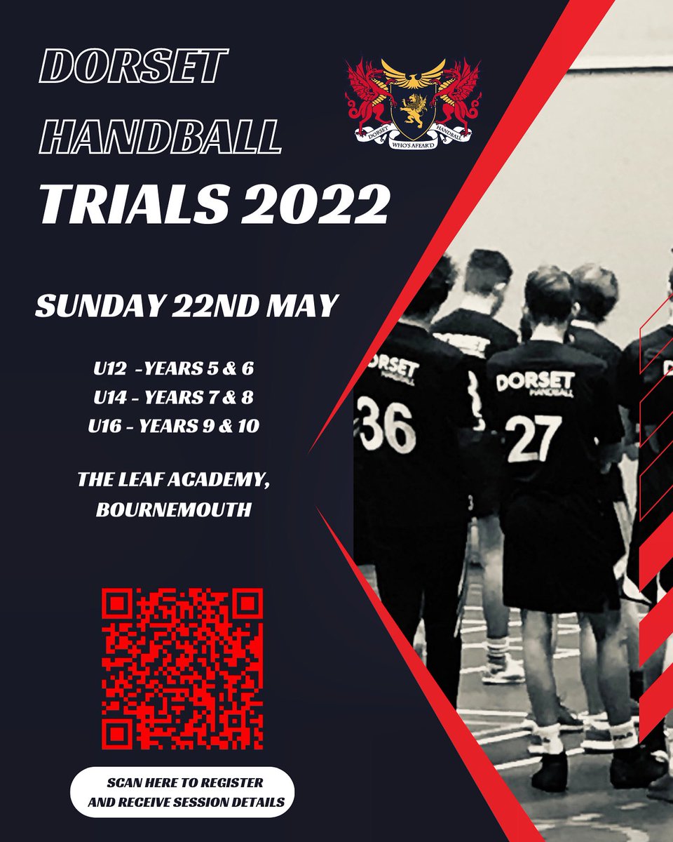 🚨Dorset Handball Open Trials🚨
Players aged 9 - 16
Sign up via the QR code or visit Dorsethandball.com 🤾‍♂️👊
@SGO_Poole <a href="/PEDSSA_/">PEDSSA</a> <a href="/NorthDorset_SGO/">North Dorset SGO</a> <a href="/SGO_Bournemouth/">Sarah Dunsford</a> <a href="/SgoWest/">WestDorsetSGO</a> <a href="/swsportsnews/">South West Sports News</a>