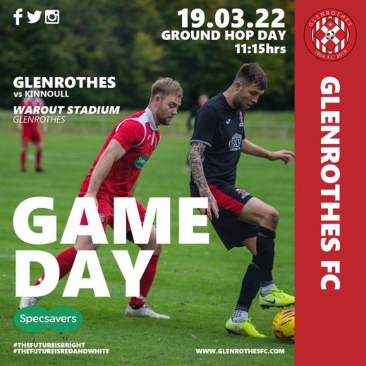 GlenrothesFC's tweet image. It’s game day!

It’s Groundhop UK day!

Today we host Kinnoull FC in a very early kick off time of 11:15am.

This is a very important league game so get yourselves along and support The Glens.

#game1ofday2groundhopping
#groundhoppingattheglens
#groundhopday
#COYG 🔴⚪️❤️⚽️