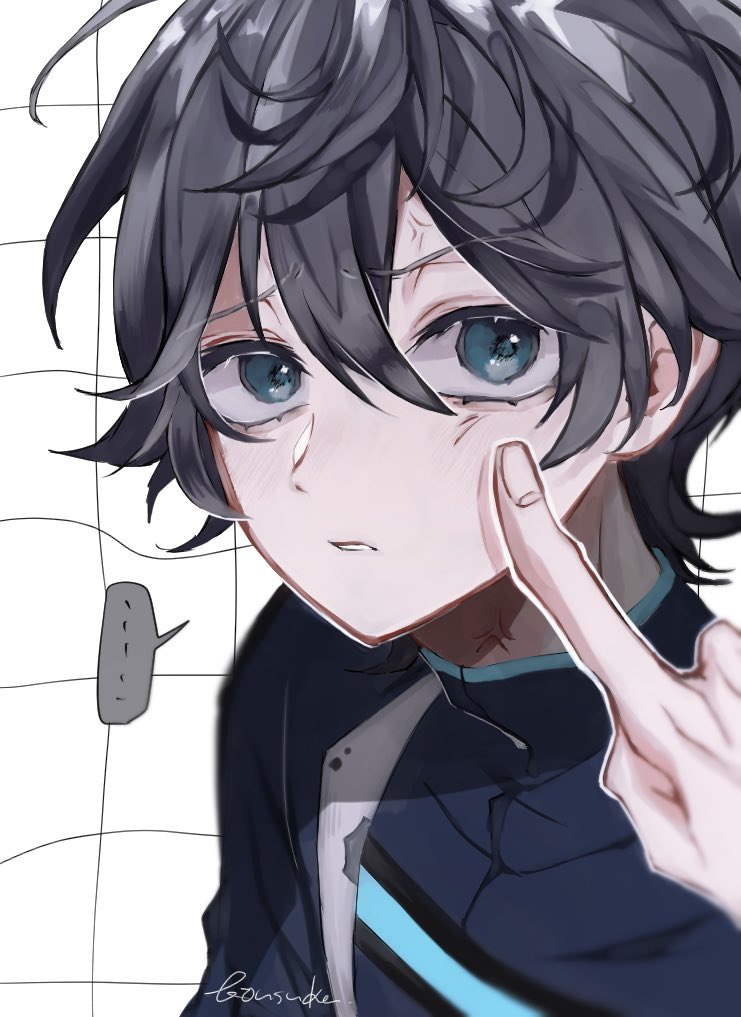 1boy male focus black hair ... blue eyes looking at viewer solo  illustration images