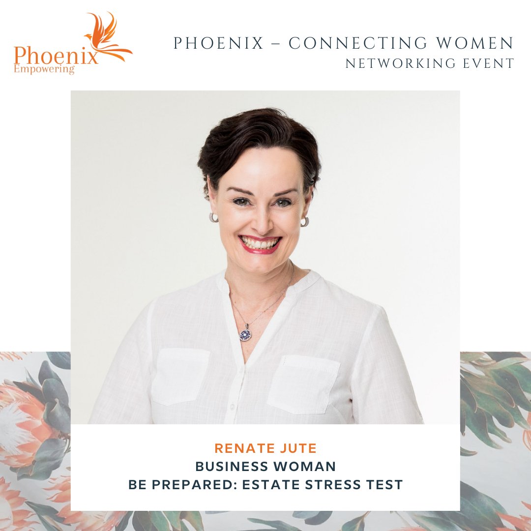 PEmpowering's tweet photo. PHOENIX CONNECTING WOMEN

Introducing panelist: Renate Jute – Business Woman.

🗣 Renate is speaking about being prepared with the Estate Stress Test.

👉 9 April 2022 | 09h30-12h30
👉 Info/Registerhttps://qkt.io/ddbkXf

#phoenixempowering #risetoyourbestyou @oceagarriock https://t.co/zv9ORkYTzQ