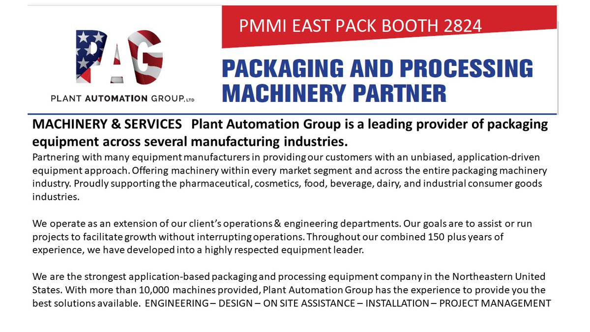 Looking forward to seeing everyone at the Pack Expo Show... #pmmi #packexpoeast #getpag #automationexperts #fillingmachinery #packaginglines #conveying #machineryinstallation #plantsurvey #applicationexperience #plantautomation #packagingautomation #labelingmachinery