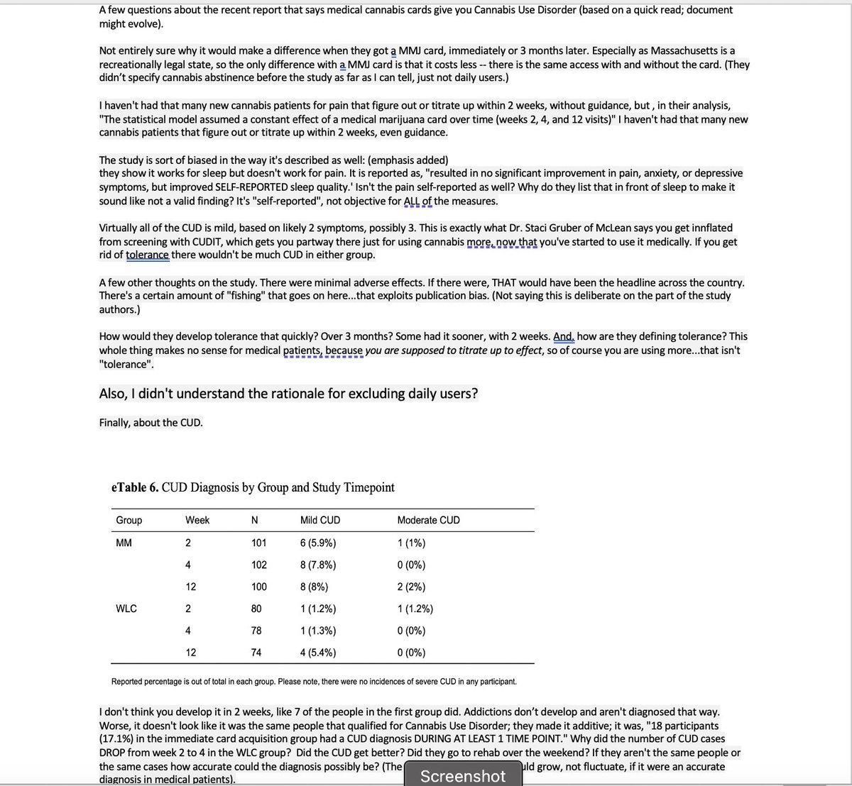 Also, they skipped part about you have to have CUD for a year with "distress", they use Cannabis Use Disorder "symptoms" -- when people are titrating up a new medical treatment, they are calling it "tolerance"; -- the newspapers are calling it CUD, not "CUD symptoms"
#cannabis 