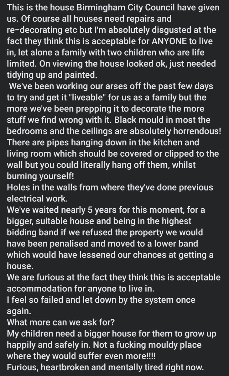 becmarie96's tweet photo. Absolutely heart broken at how we're expected to live here in @BhamCityCouncil 💔 #socialhousing #birmingham #help #complexneeds https://t.co/MFcEVRxBi5