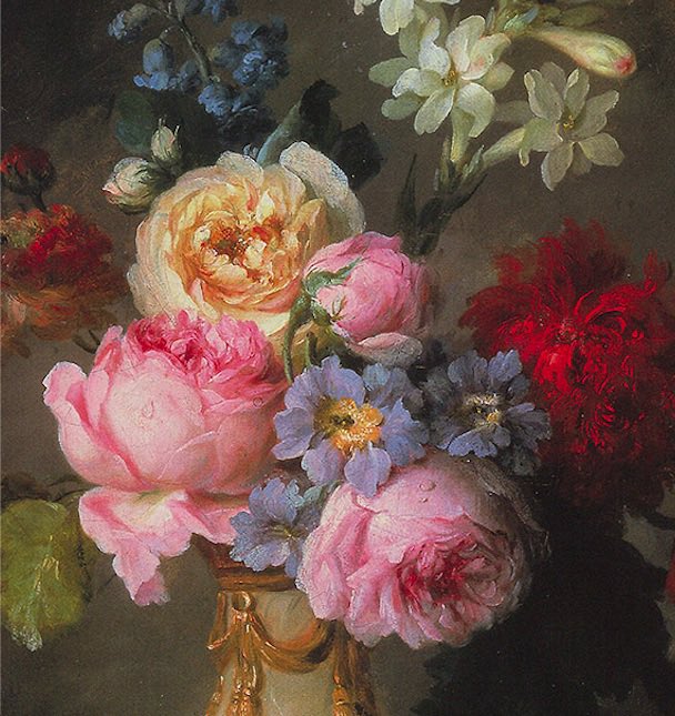 painting detail of a flower bouquet by Anne Vallayer-Coster