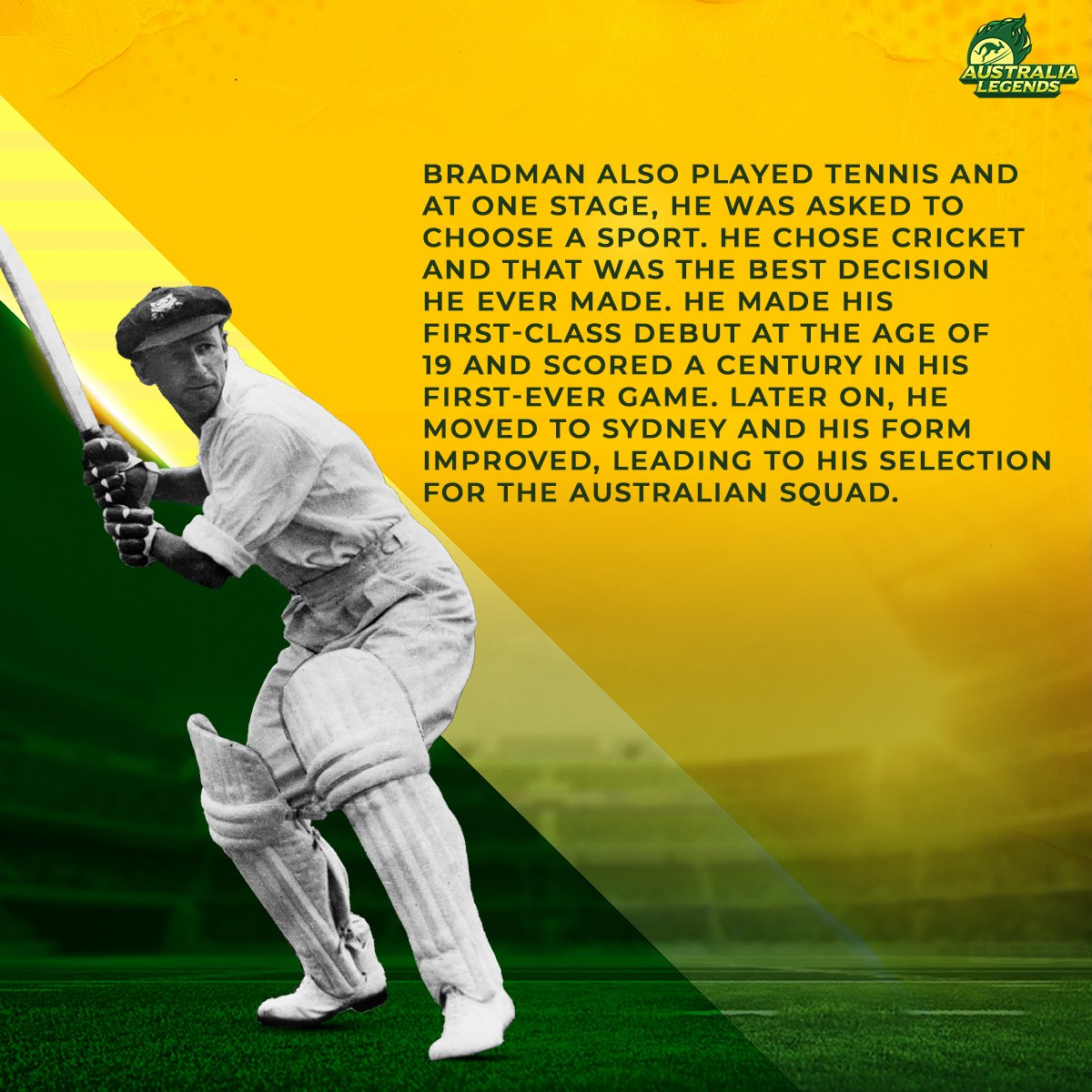 aussie_legends's tweet photo. The greatest-ever batter to have graced the planet, Sir Donald Bradman scored runs for fun. Have a look to know a little more about the ‘The Don’. 😎

#Australialegends #australiacricket #cricket #australia #sirdonaldbradman #knowyourlegend #legend #roadsafetyworldseries #rsws https://t.co/OxXG1Yg0Ih