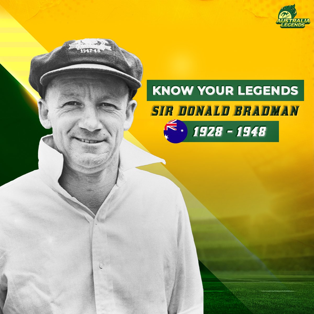 aussie_legends's tweet photo. The greatest-ever batter to have graced the planet, Sir Donald Bradman scored runs for fun. Have a look to know a little more about the ‘The Don’. 😎

#Australialegends #australiacricket #cricket #australia #sirdonaldbradman #knowyourlegend #legend #roadsafetyworldseries #rsws https://t.co/OxXG1Yg0Ih