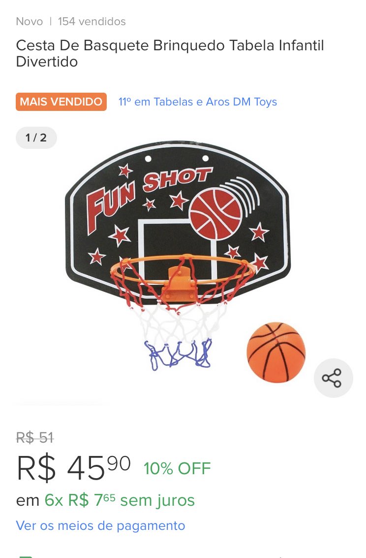 🚨 ATENÇÃO 🚨

Galera, como alguns sabem eu trabalho com e-commerce vendendo diversos itens no mercado livre, brinquedos, artigos de casa e artigos de esportes.

E nós temos o aro de basquete oficial e a tabela de brinquedo

Se puderem dar um RT, o momento não é fácil

Link 👇🏼👇🏼