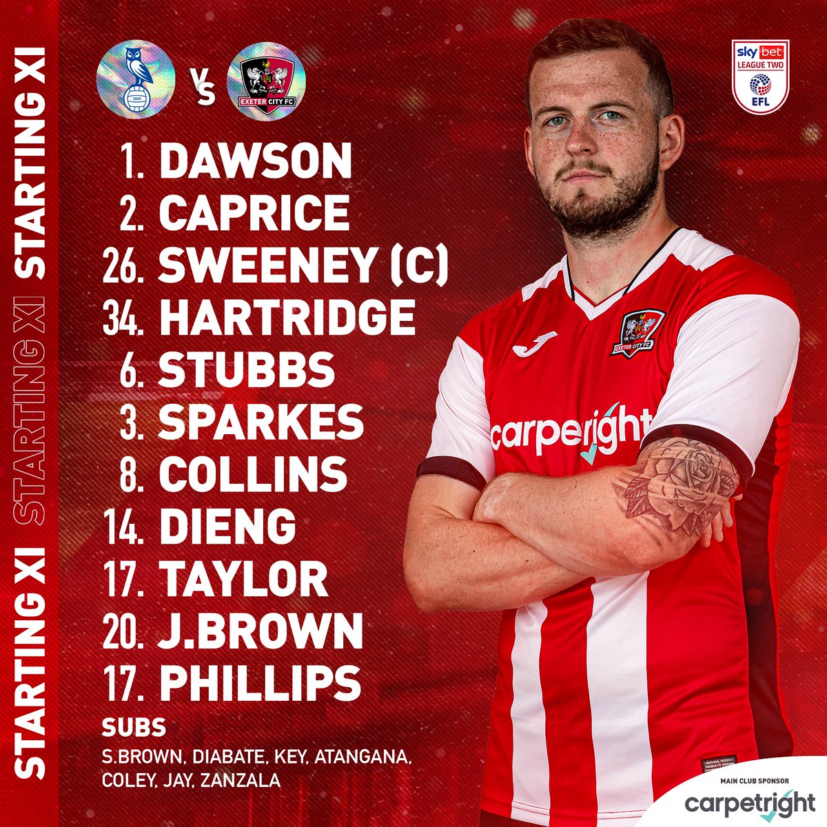 📝 Team News: 🆚 <a href="/OfficialOAFC/">Oldham Athletic</a> 

📌 Four changes from Tuesday
📌 <a href="/piercesweenz/">Pierce Sweeney</a> captains the side
📌 <a href="/SamStubbs19/">Sam Stubbs</a> returns

#ECFC #OneGrecianGoal