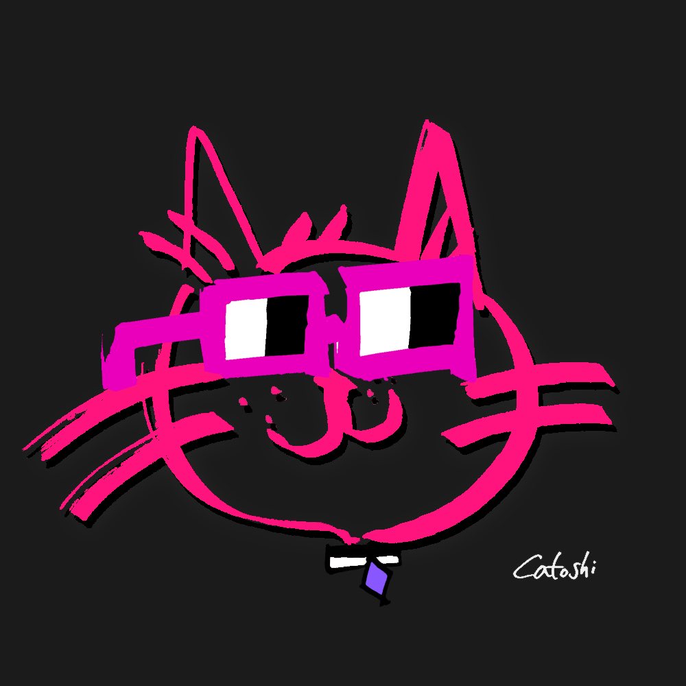 catoshi_nft's tweet photo. pink catoshi wearing an ETH collar 
🐱🤘🌈🤍 #catoshi #NFT https://t.co/9CbYySQuO1