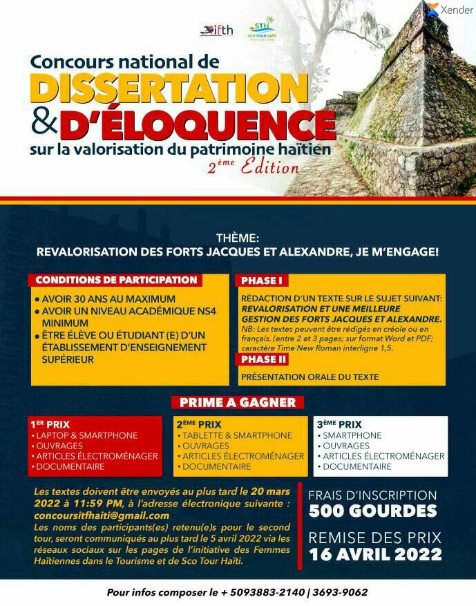 STH &amp; IFTH : 2e édition du Concours national de dissertation et d'éloquence...
Dans le cadre de la Journée internationale des monuments et des sites, appelée aussi « Journée du patrimoine mondial », célébrée chaque année le 18 avril...
