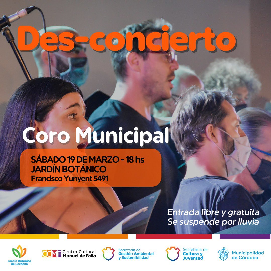 🌳 Hoy te esperamos en el  <a href="/BotanicoCBA/">Jardín Botánico de Córdoba</a> 
.
🌺 Con el @coromunicipal.cba del @ccmanueldefalla estaremos compartiendo repertorio de Música Latinoamericana. 🌼
.
🕕 Hoy a las 18h. 
.
📍 Jardín Botánico de Córdoba. 
.
Entrada libre y gratuita.