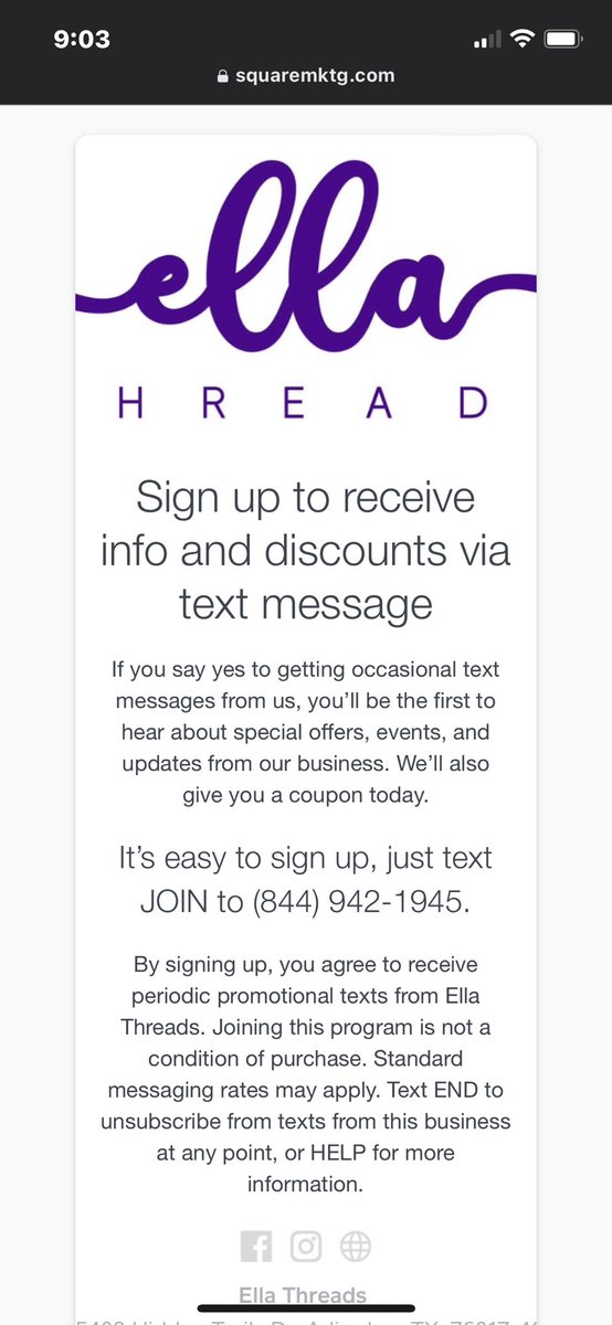 EllaThreadsTX's tweet photo. Sign up for texting notifications and get a 15% off coupon to use on the website!!💜💜. Shop anytime https://t.co/8qr0NoftM6 #ellathreads #tshirts #text #signup https://t.co/57X0LhzUwF