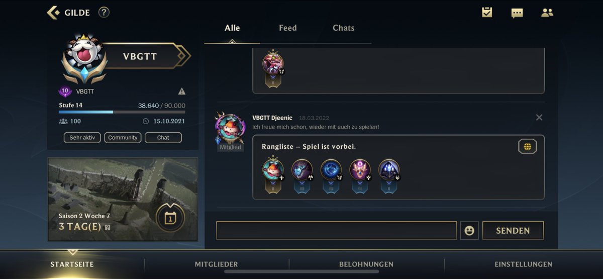 🔥Ab Montag ist es wieder soweit🔥
                            🔥GVG🔥
Die 7te Woche der Saision 2 geht endlich los. 

UNSER Communityziel :‼️‼️‼️‼️‼️‼️‼️‼️‼️

💪Selbstverständlich Platz 1 💪⌛️

<a href="/wildriftDE/">League of Legends: Wild Rift DE</a> #GVG #WildRift #top8