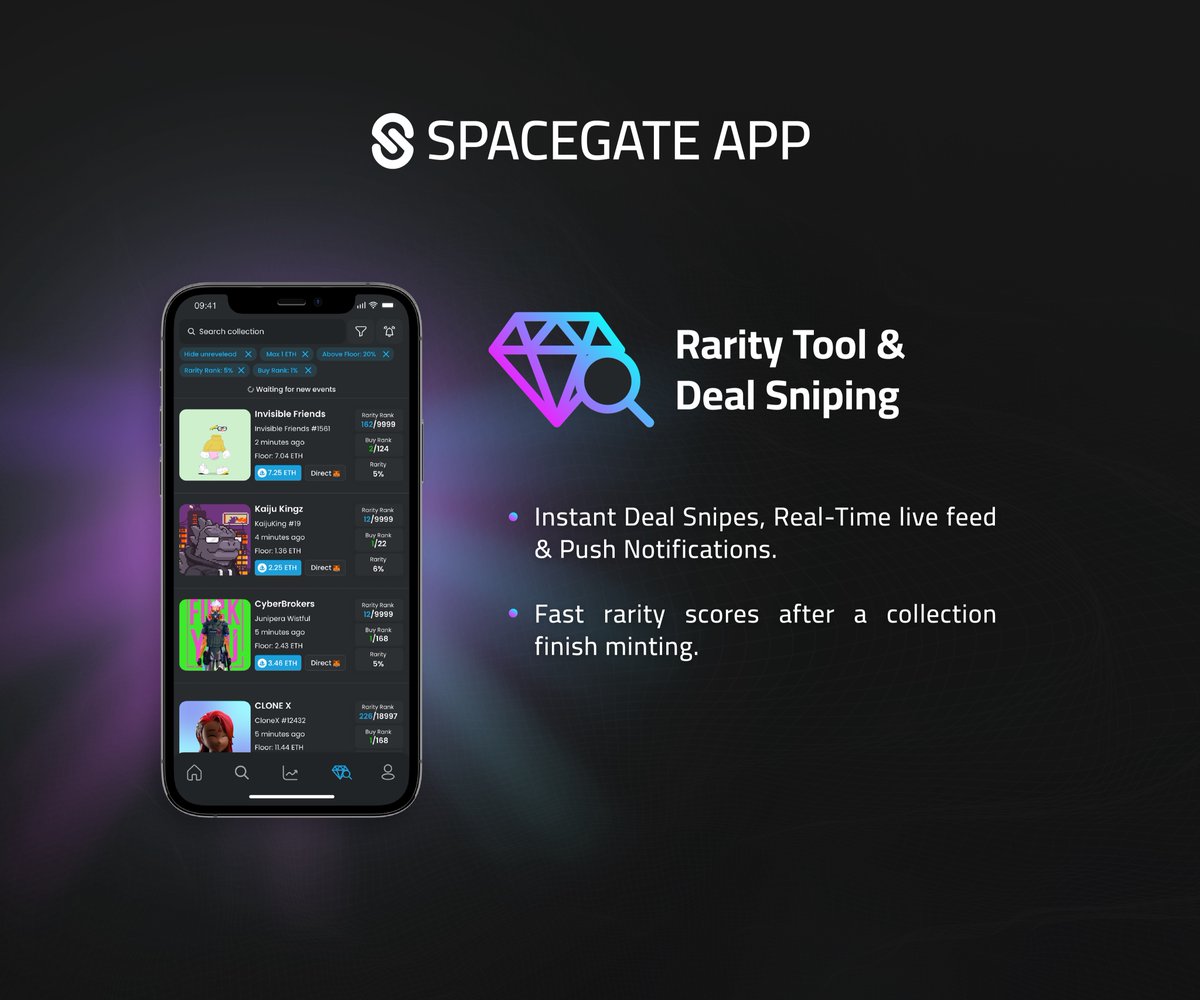 Spacegate_NFT's tweet photo. #4 Snipe the best deals fast and track a collections rarity https://t.co/ghCTdlkE8W