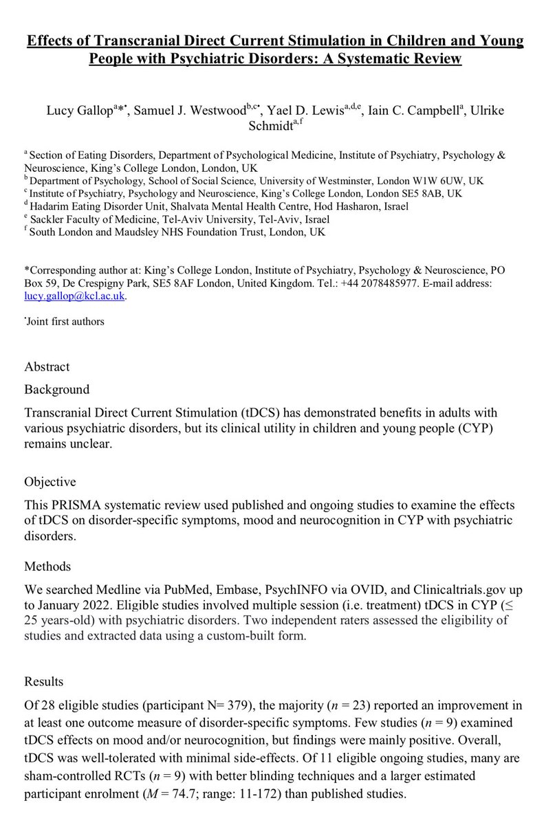 🚨New preprint klaxon!🚨

I joined this project a year after it started and enjoyed it so much working with my joint first author <a href="/LucyJGallop/">Lucy G</a>! 

Can’t wait to see it published 😊

🔗 medrxiv.org/content/10.110…

#tDCS #psychiatry #mentalhealth