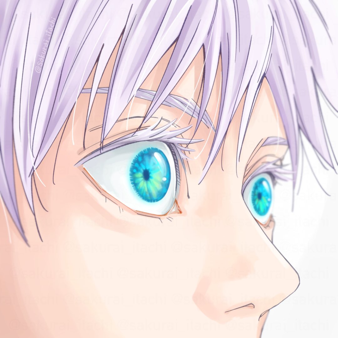 gojou satoru eye focus 1boy colored eyelashes solo male focus blue eyes white hair  illustration images