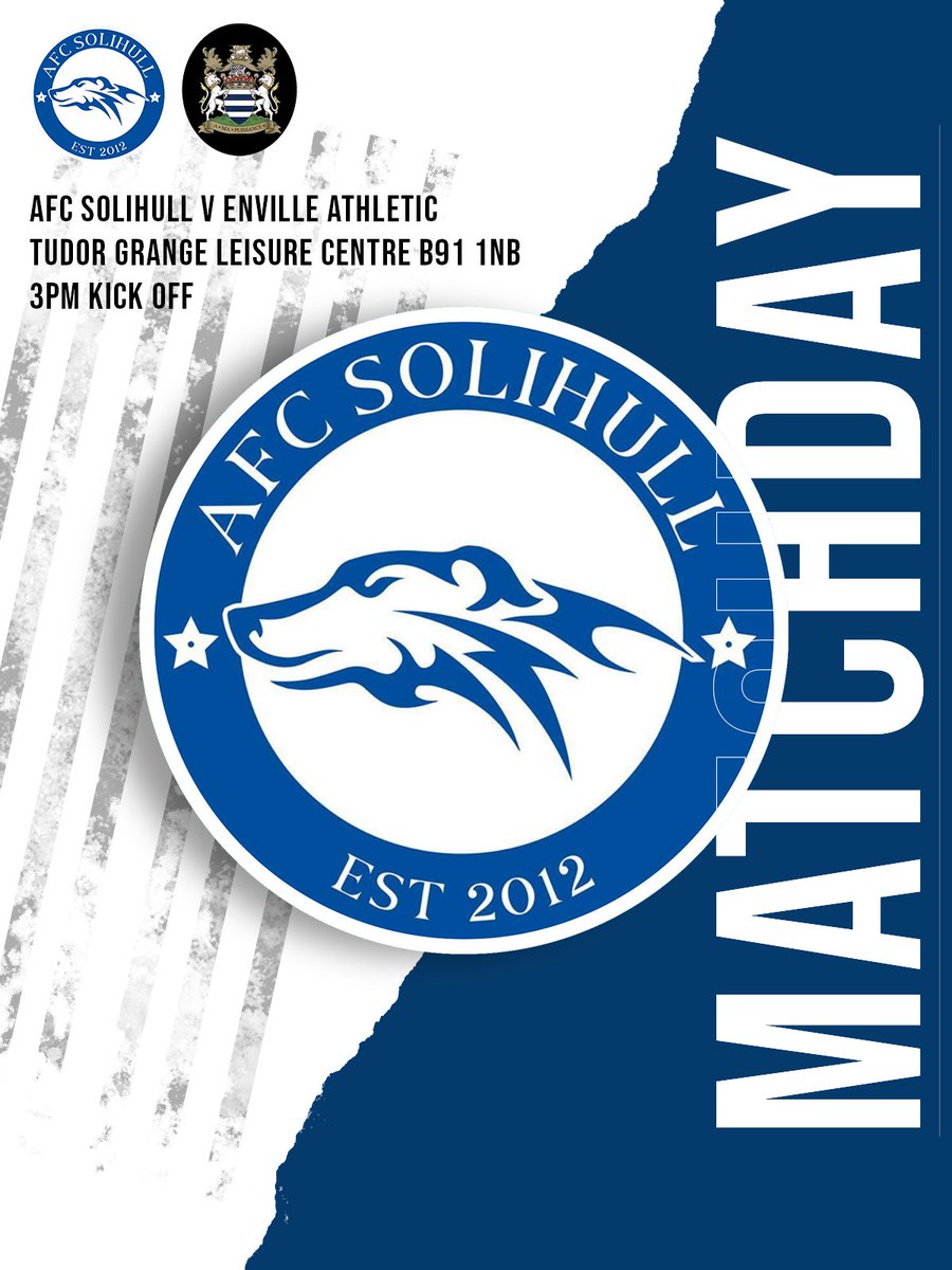 ⚽️ 𝗠𝗔𝗧𝗖𝗛𝗗𝗔𝗬 ⚽️

Join us today at Tudor Grange Leisure Centre to see us take on <a href="/EnvilleAthletic/">Enville Athletic FC</a> at 3pm.

🏆 <a href="/MidlandLeague/">Capelli Sport Midland Football League</a> 
🆚  <a href="/EnvilleAthletic/">Enville Athletic FC</a> 
⏰ 15:00PM
📍Tudor Grange Leisure Centre, Blossomfield Rd, Solihull, B91 1NB
🎟 Tickets on The Gate