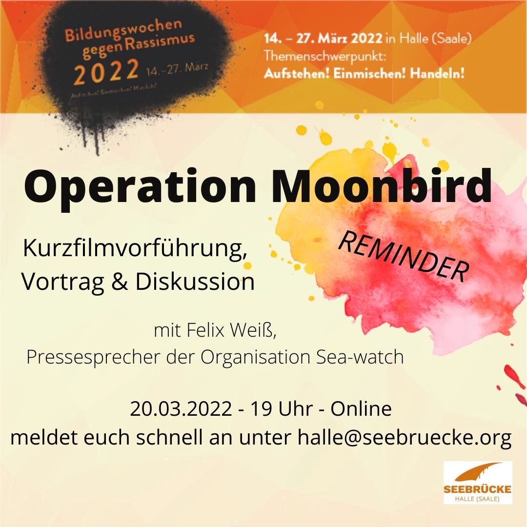 Seebrueckehal's tweet photo. REMINDER:

Schreibt uns eine Mail wenn ihr dabei seid und bekommt die Zugangsdaten!
Wenn die Zeit dann doch nicht da ist- auch ok.

TW: Gewalt, Flucht

"Ein Mensch schwimmt im offenen Meer um sein Leben. Ein europäisches Handelsschiff macht die Motoren an und fährt von ihm weg. https://t.co/KUPFHzPaB8