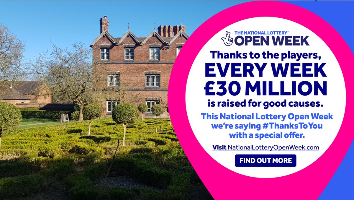 On our open days between 19-27 March 2022 we’re offering #NationalLottery players free entry as part of the National Lottery Open Week! #ThanksToYou 

Visit our website to learn more: bit.ly/NLOW2022 

@NTmidlands