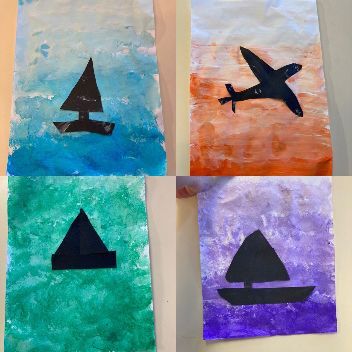 ⭐️ART⭐️ Year 3 have been working hard to create a gradient background using different shades of the same colour. Our topic this term is transport, so the children also drew their own piece of transport to create the silhouette effect. Super proud! #edutwitter #year3