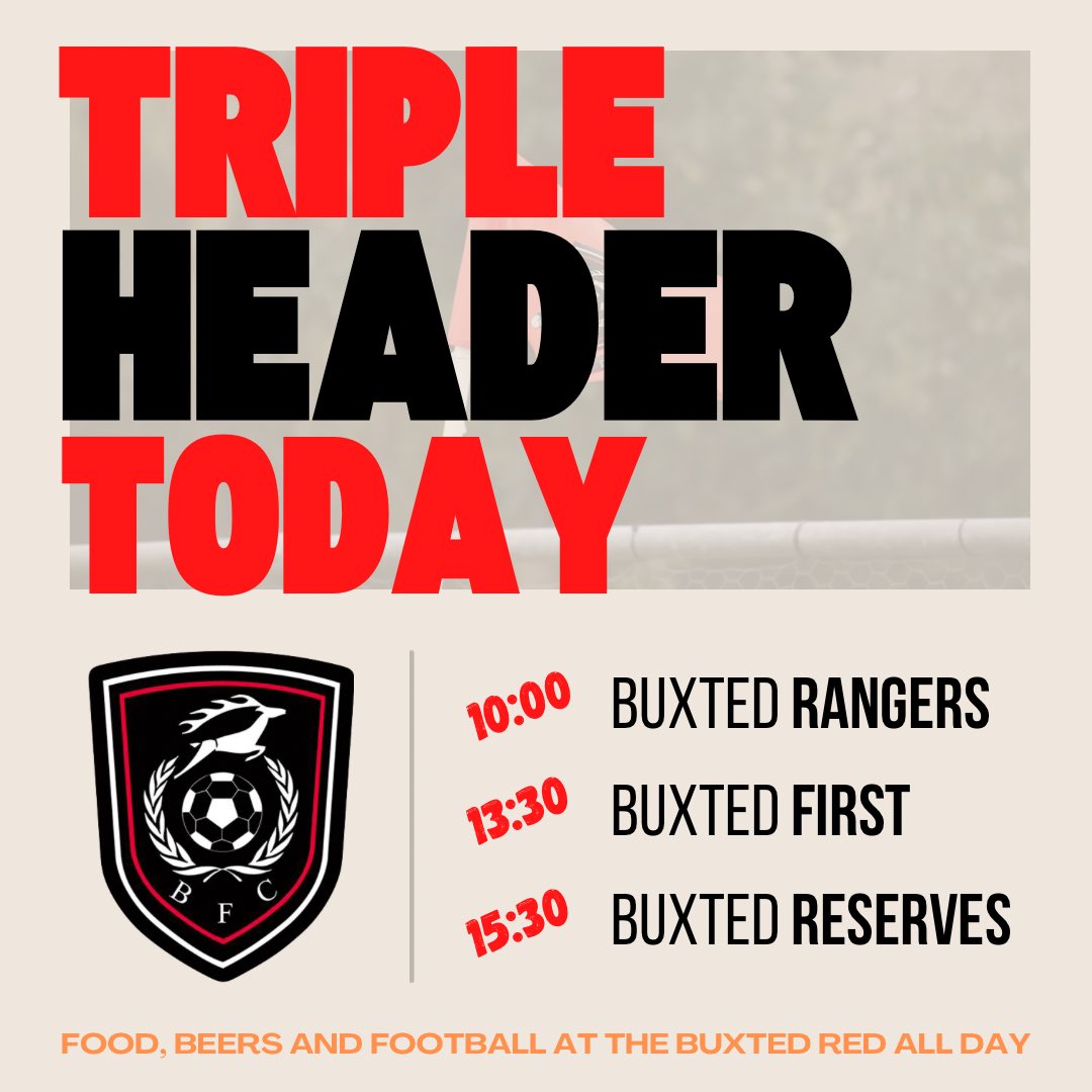 Buxted Football Club (@buxtedfc) on Twitter photo Full day of football at the Rec today. Junior is action this morning, then the firsts are playing <a href="/ReigatePrioryFC/">Reigate Priory FC</a> followed by our reserves against <a href="/HorstedKeynesFC/">Horsted Keynes Football Club</a>
#UpTheStags #BuxtedFC Full day of football at the Rec today. Junior is action this morning, then the firsts are playing <a href="/ReigatePrioryFC/">Reigate Priory FC</a> followed by our reserves against <a href="/HorstedKeynesFC/">Horsted Keynes Football Club</a>
#UpTheStags #BuxtedFC