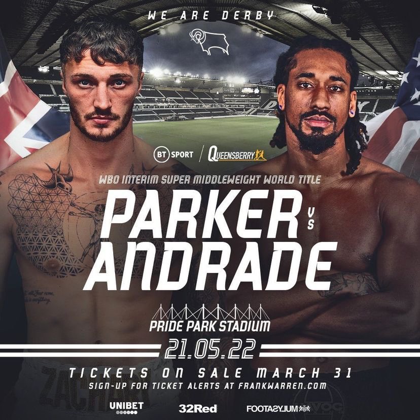 zachparkerboxer's tweet photo. 21st of May save the date Pride Park Stadium it’s going off! Bringing big fights to Derby tickets on sale 31st of March message me for tickets through me 🙌🏼 @frankwarren_tv @BTSportBoxing @neilmarsh3 @dcfcofficial https://t.co/gr5Cnm2wfF