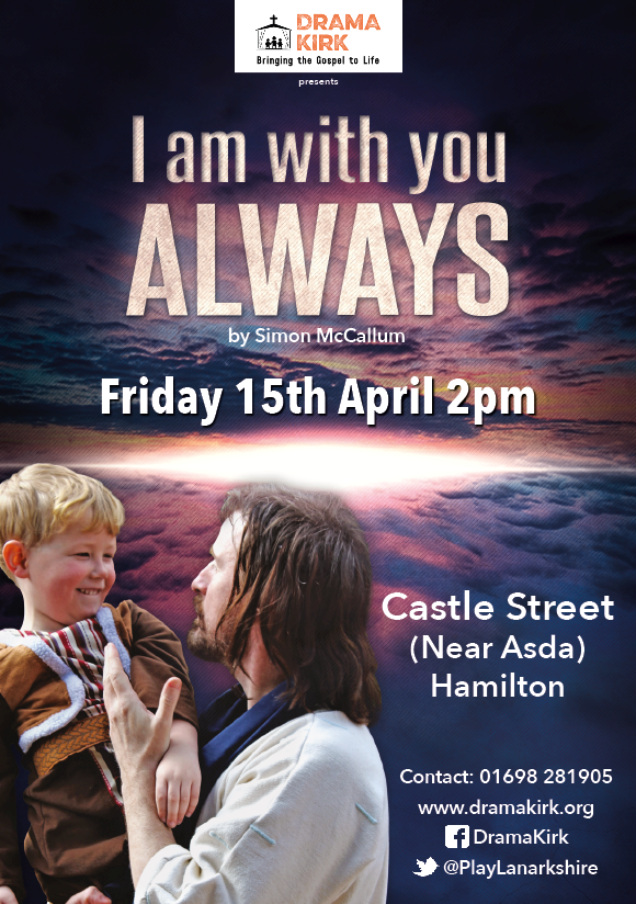 PlayLanarkshire's tweet photo. Delighted to share the trailer for "I Am With You Always" our #PassionPlay for #easter 2022. Friday 15th March, 2pm, Castle Street, Hamilton. 
https://t.co/9ncoYMwOrf
Why not share this trailer with your church or group and find out more? @churchscotland @URCCAS @ScotsCatholic https://t.co/LoVqPJYnl1