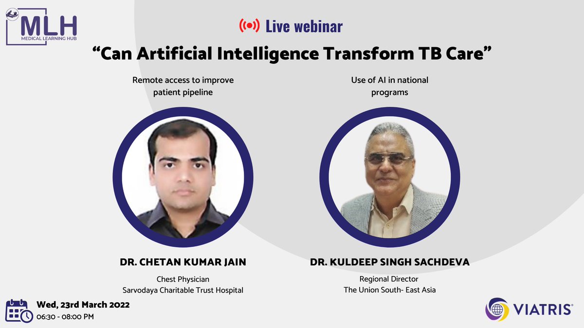 mlh_tc4a's tweet photo. Can AI Transform TB Care
🔹Please click to register: https://t.co/TY5JchaXCL
🔸Date: 23rd March 2022, Wednesday
🔸Time: 06:30-8:00 pm
#CanAITransform #Tbcare #CME #MLH4CME #Coursesfornurses #CoursesforDoctors https://t.co/PFGbe2jPWV