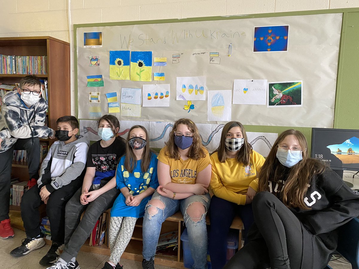 TKellyNL's tweet photo. @CCLoughlin It has been busy! We made lucky charm catapults for St. Patrick’s Day. I’m proud of the thought and creativity that went into our graffiti wall to show #WeStandWithUkraine @NLESDCA. Then visitors from @ANC_of_NL for #multiculturalmonth was a great way to end the week @CCLoughlin! https://t.co/U6SdzWOBlA