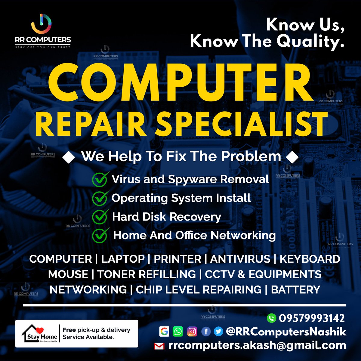 RR Computers is a specialist in computer repairing
We help you to fix the problem
Want to fix your issues 
Call 8855093142

#pcspecialist
#pcrepairing
#computerrepair #troubleshoot #fixissue
#osinstallation #hdd #networking