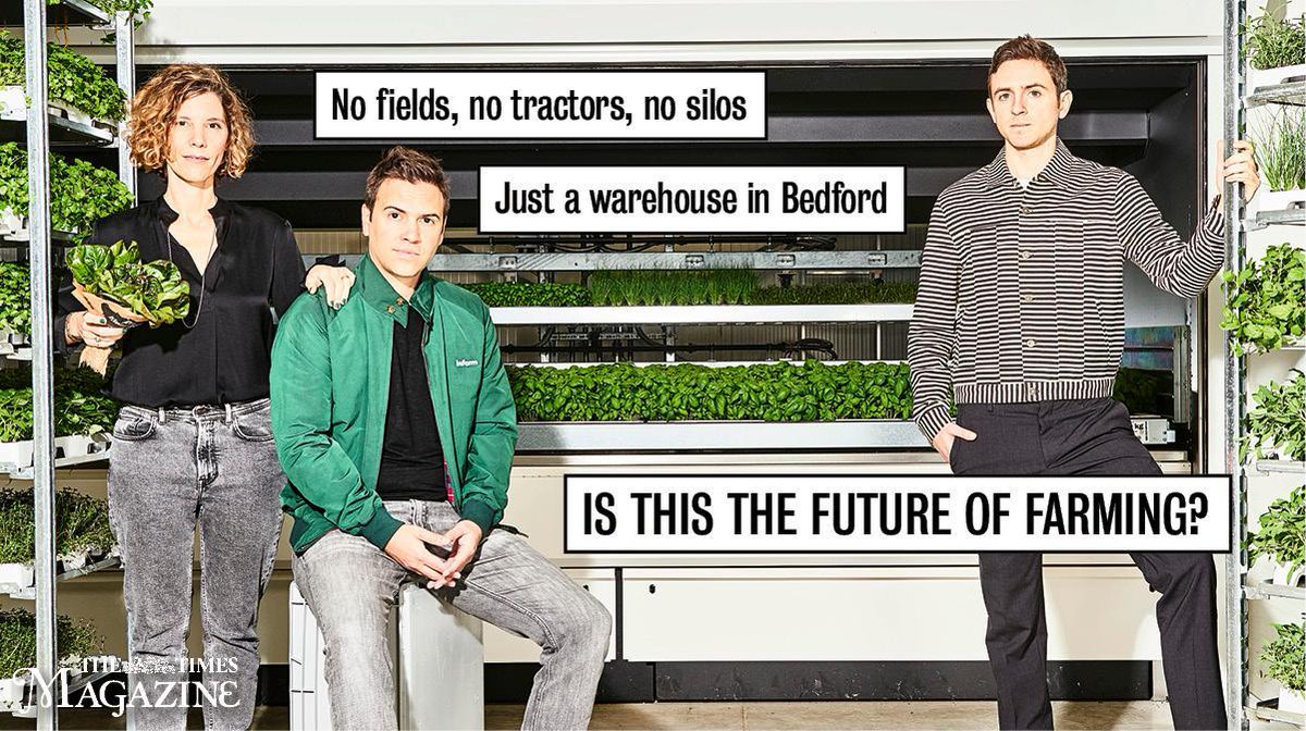 TimesMagazine's tweet photo. Three millennial entrepreneurs believe they can combat one of the crises of our times: how to feed the world when we’re running out of land. The idea? Vertical farming. Now supermarkets are catching on – and their start-up is worth more than $1 billion https://t.co/jey0SeDa5a https://t.co/Tht9Ykhzrb