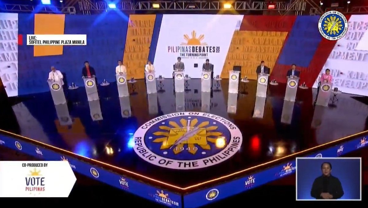 christinafied's tweet photo. Her, standing firm together with these men candidates—and an empty podium for a certain candidate—speaks so much volume to me. 

MY PRESIDENT IS AND WILL NEVER BE SCARED, HOW ABOUT YOURS?
#PiliPinasDebates2022 #KayLeniNaTayo #10RobredoForPresident https://t.co/d780XFlahI