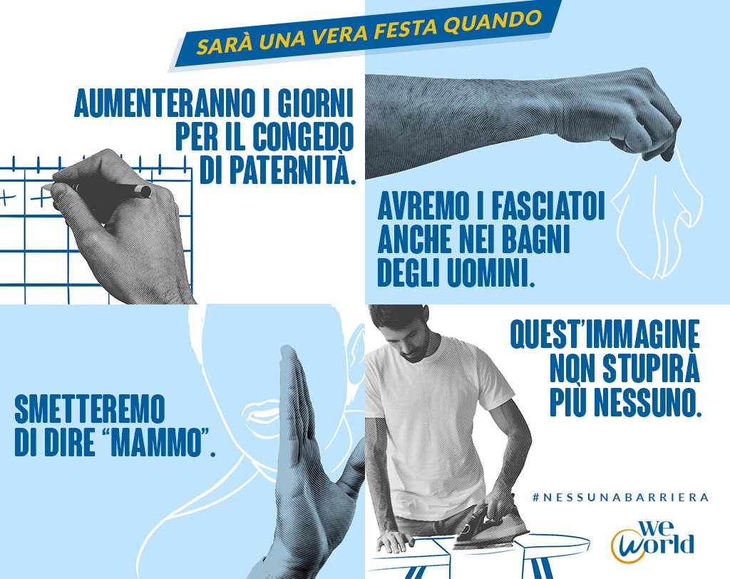 WeWorldOnlus's tweet image. (1/4) Buona #FestaDelPapà a quei papà che ogni giorno devono confrontarsi con i vecchi stereotipi legati al loro ruolo. #NessunaBarriera