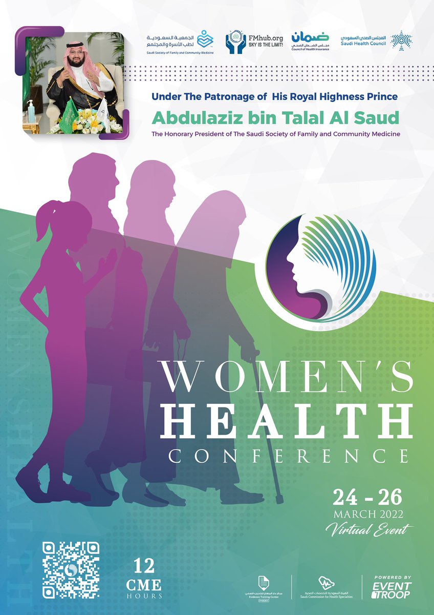 SSFCM_org's tweet photo. Under The Patronage of HRH Prince Abdulaziz bin Talal Al Saud @AAzizTalal
And as per our new #SSFCM strategy, we are honored to invite you to the 1st national Women's Health Conference
24th-26th March
12 CME hours
Register now:
https://t.co/7Nuf2t1w6x
#WHC2022 https://t.co/GhNu57gW0L
