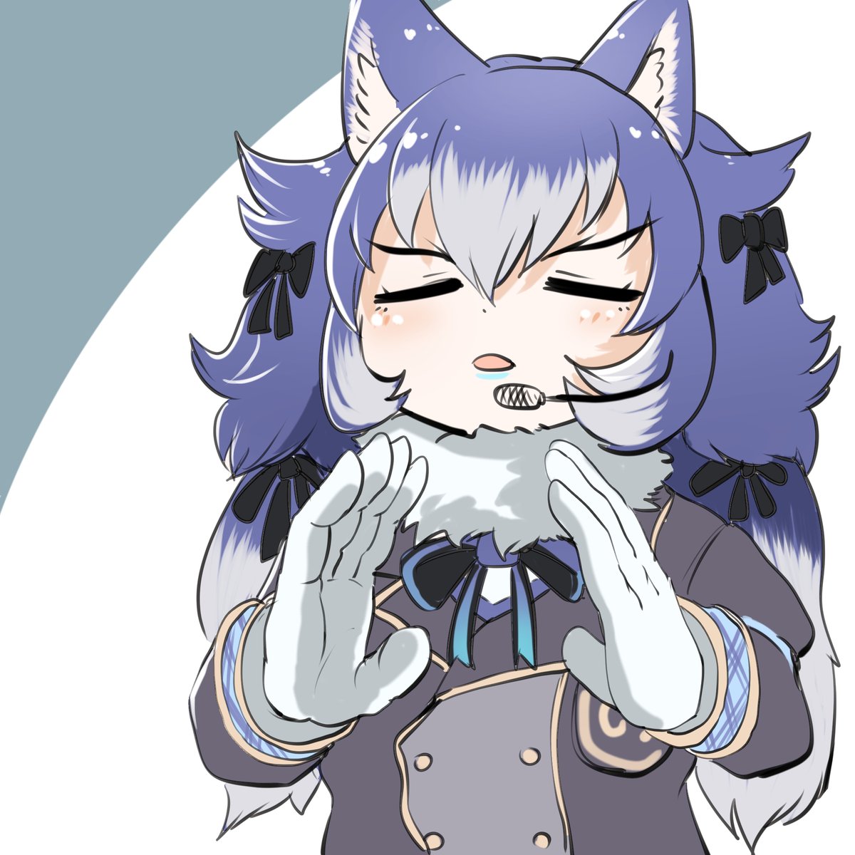 1girl animal ears solo gloves long hair microphone wolf ears  illustration images