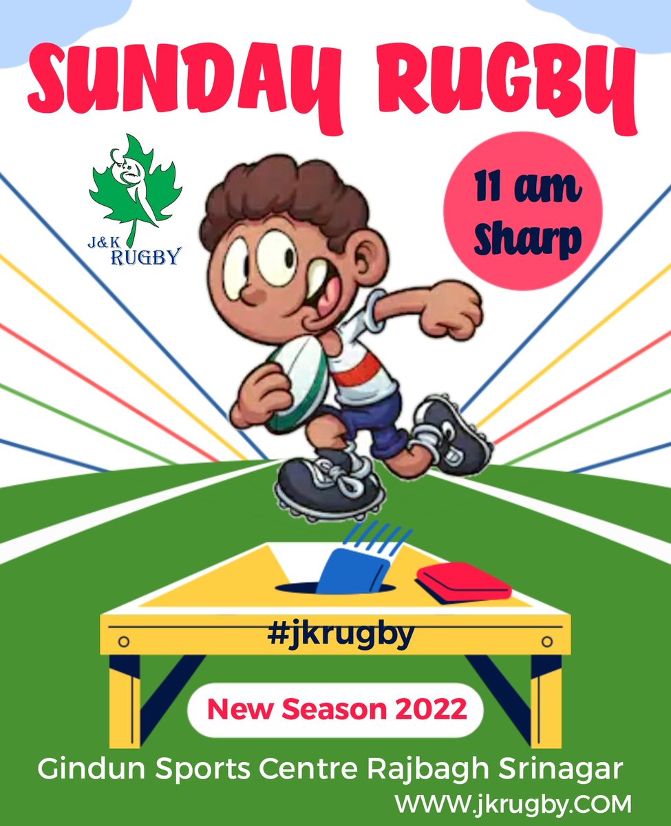 Let's come together for a new start of new Rugby season 2022. Sunday Rugby tranning class tomorrow 11am sharp Gindun Sports Centre Rajbagh Srinagar. come in proper Rugby kit. bring your own mask & water bottle please.