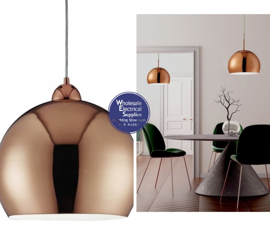 WES_Lighting's tweet photo. Copper Ball Pendant with white inner makes a stunning centrepiece for any bedroom, living room or kitchen ceiling. The ball shade is made from mild steel and has a shiny copper finish which makes a real impact statement and creates a beautiful lighting effect when illuminated. https://t.co/qpBe0uwnqv