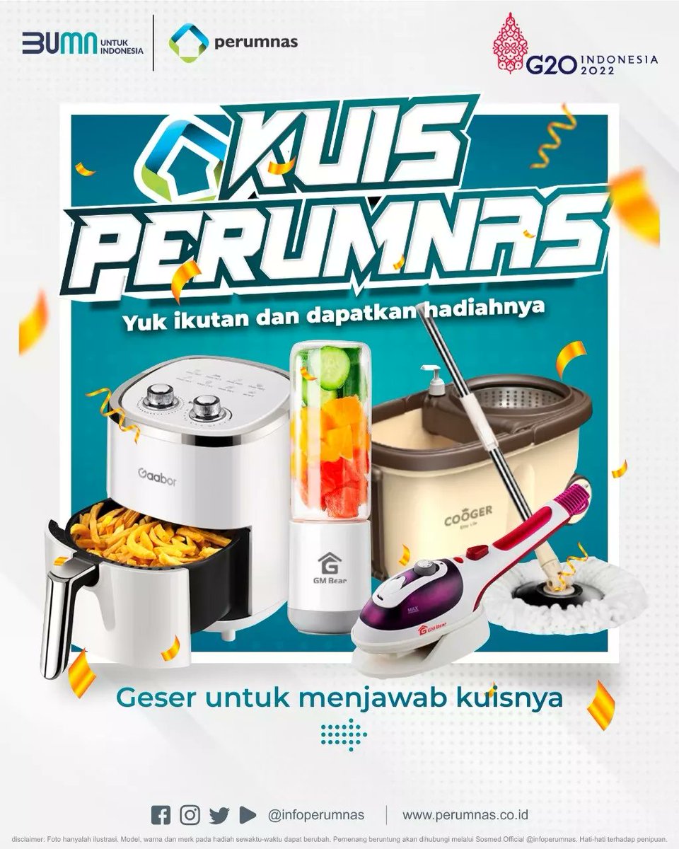 infoperumnas's tweet photo. Hi #SobatPerumnas ! Hayoo siapa yang malam minggunya di rumah aja? Hihihi

Mimin juga nih.. mending di rumah aja ya Sobat, sambil ikutan kuis berhadiah dari Perumnas.

Kali ini kuisnya cocok banget buat para ibu-ibu nih hadiahnya. https://t.co/f1j4yv1C9z